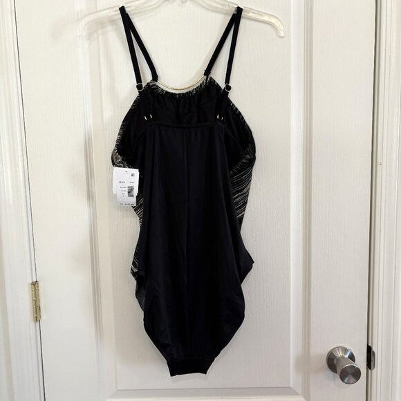 Magicsuit by Miraclesuit Jill Stroke Of Luck Swimsuit 1-PC Black & Gold Size 12 - Picture 5 of 9